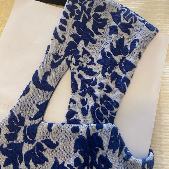 Blue Jacquard Shift Dress with Cut Out Back - Picture 5 of 7